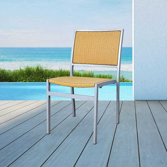 Hermosa Patio Dining Chair #color_Natural Weave/Silver Frame